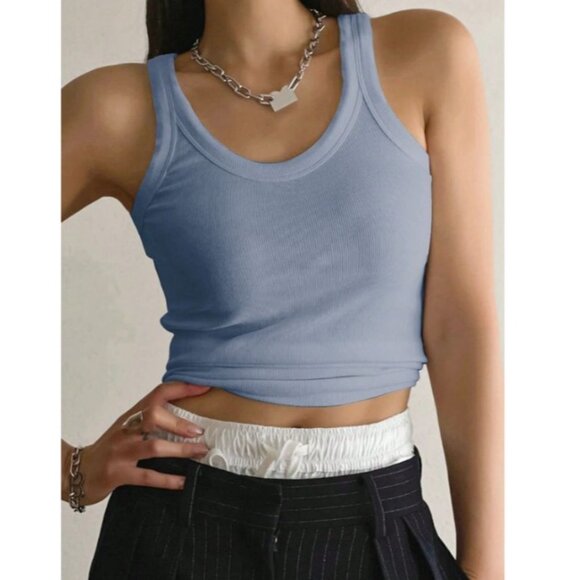 Shein DAZY Solid Ribbed Knit Tank‎ Top in Dusty Blue - Size XL - Picture 5 of 5